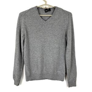 BOSS Gray Cashmere Sweater Men's Medium v-neck regular fit "small hole